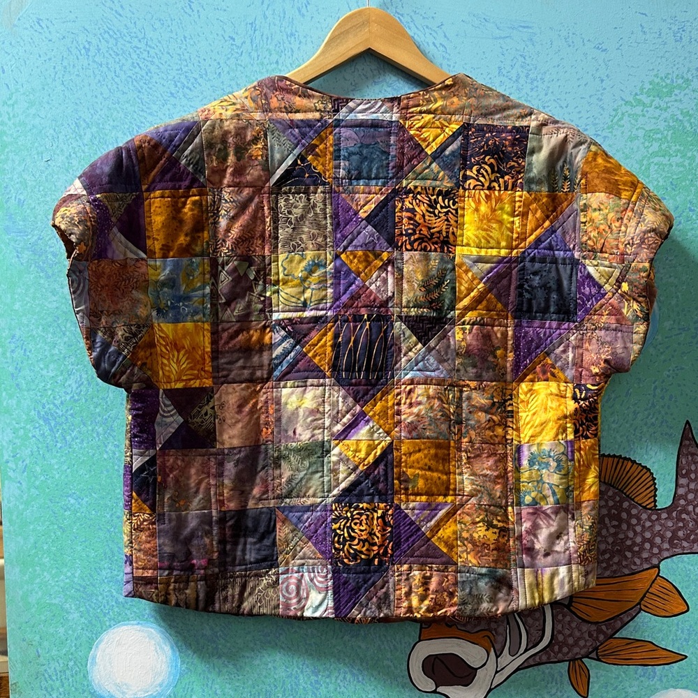 Vibrant Quilted Patchwork Button Down Vest- Purpl… - image 5